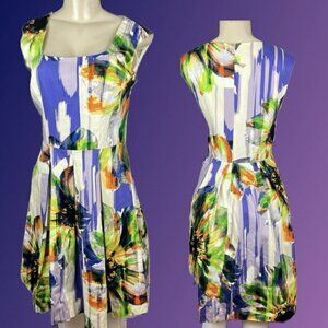 London Times 6 Multicolor Abstract Print Square Neck Sleeveless Above Knee Dress